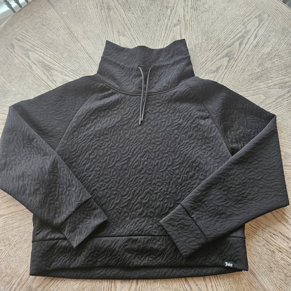 Juicy Couture Sport Sweatshirt Womens Large Black Textured Funnel Neck Pullover